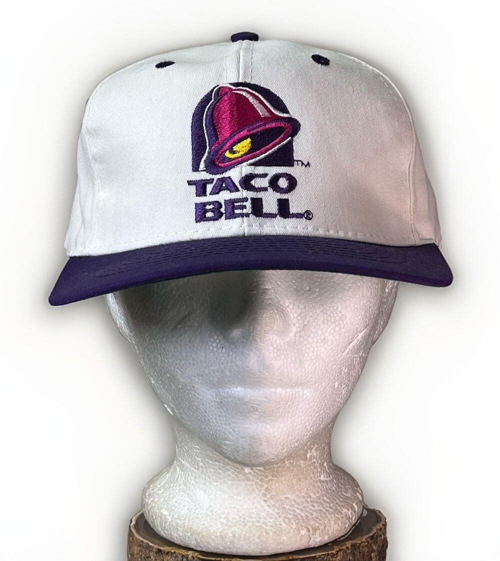 Vintage Taco Bell Snapback Hat Cap 90s White Purple Logo Embroidered Made In USA